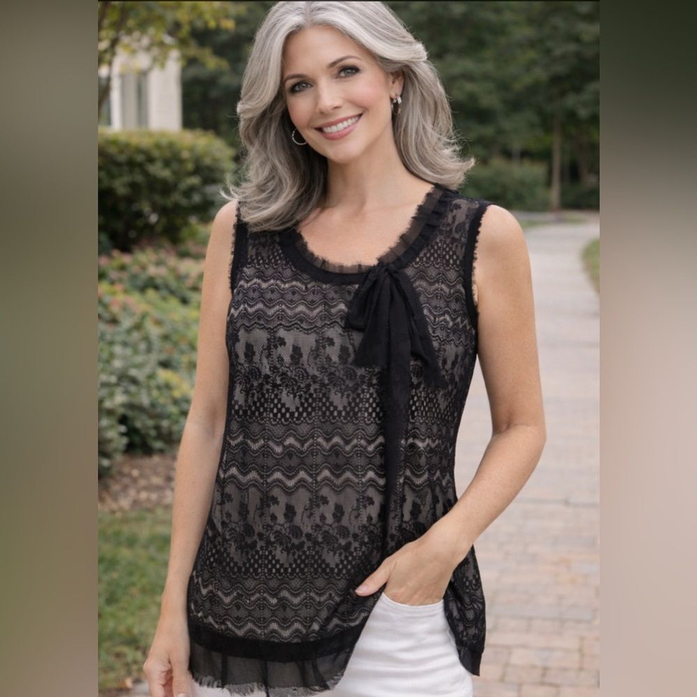 Cabi Black Lace Overlay Sleeveless Blouse